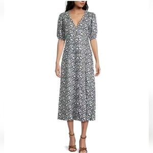 Faherty Gray Blue Floral Midi Dress